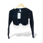 ZARA Jewel Detail Crop Top in black with a rhinestone fringe appliqué NWT Photo 1