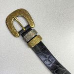 Streets Ahead Belt Womens Small Black Croc Embossed Leather Mixed Metal Buckle Photo 1