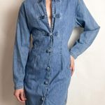 Guess vintage 90s blue chambray chinese knot button down long sleeve mini dress by Photo 1