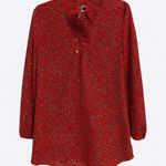 Mud Pie  Red Geometric Print Ruffle Neck Tunic Top – Size Small Photo 0