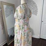 Place 100% Cotton White Pastel Green Pink Milkmaid Flamingo Floral Midi Dress L Size L Photo 4