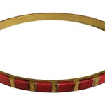 Vintage Brass Checkered Red Enamel Bangle Bracelet Photo 0