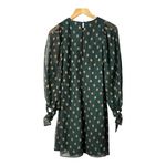 Calvin Klein  Sheer Sleeve‎ Shift Dress Gold Dot Tie Cuff Green Women Size 4 Photo 5