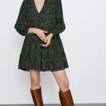 ZARA  Khaki Green Claris Printed‎ V-Neck Short Sleeve Dress Small Photo 0