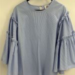 Women's DRA Blue White Stripes Long Sleeve bell Sleeves Blouse Shirt size xs Photo 2