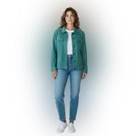 Denim & Company Aqua Leather Suede Jacket M Lined Pockets Full Button Up Fall Size M Photo 1