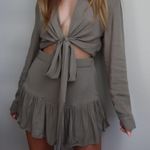 Mable Olive Tie Front Long Sleeve Two Piece Set Photo 1