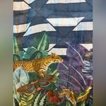 Vilagallo Palm Floral Jungle Print Buttoned Fringed Tassel Scarf Wrap 42x80 Blue Photo 6