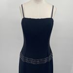 Vintage 90s Papell Boutique Mini Cocktail Dress Beaded Drop Waist Black Silver 6 Photo 2