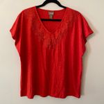Chico's  Red Lace V-neck 100% Cotton Short Sleeve Shirt Basic Women's size 3 / XL Photo 0