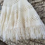 Vintage cream crochet open knit fringe poncho cape Christmas tree skirt Size L Photo 1