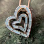 Blue Mother Of Pearl Inlay Double Heat Pendant Necklace 925 Sterling Silver 18” Photo 2