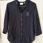 Maeve  Navy Shirt White Polka Dots Embroidered R Added Size‎ XSmall EUC Photo 0