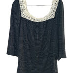 Tart Black White Polka Dot Square Neck Lace Trim Bell Sleeve Top L classic girly Size L Photo 0