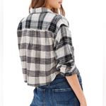American Eagle  Cozy Cropped Flannel Shirt Sz Large Black White Plaid Photo 1