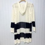 POL  Cream and Navy Blue Cardigan‎ Sweater with Hoodie Bold Stripes Size S Photo 4