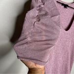 INC Stretch Ribbed Knit Pink Metallic Scoop Neck Short Sleeve‎ Puff Shoulder Top Size L Photo 2