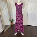 Early 2000's Pink Black Mesh Sequin Frilly Beaded Asymmetric Midi Dress L / 12 Photo 3