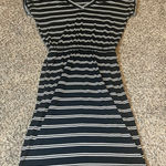 Banana Republic Black White Stripe Midi Dress Elastic Waist Side Pockets XS Photo 0