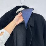 Hilary Radley Black Boiled 100% Wool Shearling Trim Lined Long Coat, Size 8, EUC Photo 2