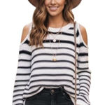 La Classe Couture Sweater Womens XS Black White Striped Cold Shoulder Pullover Photo 0
