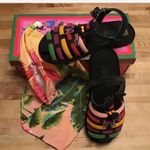 Farm Rio NEW  Beaded Strappy Black Sandal Dust Bag Rubber Sole Size 8 Photo 2