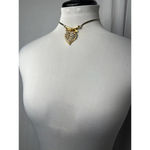 vintage rhinestone crystal pendant heart gold chain choker necklace Silver Photo 2