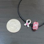 Sterling Silver IBB 925 Pink Ribbon Flower Murano Glass Skinny Leather Bracelet Photo 5