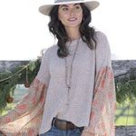 Rods Prim & Proper Beige Paisley Contrast Chiffon Sleeve Sweater Size Small Tan Photo 0