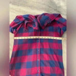Attention  Women’s Electric Hot Pink Blue Plaid Flannel Button Down Size Small Photo 5