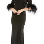 Mac Duggal NWT  11441 Feather Trim Off Shoulder Column Gown Black Sz 6 $498‎ Photo 0
