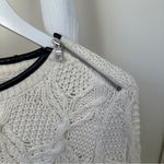 Loft Faux Leather Trim Cable Knit Sweater Ivory Size Large Photo 2