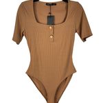 Nasty Gal SZ 4 Such a Square Bodysuit Top Ribbed Short Sleeve Stretch New Photo 0