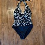 La Blanca black and white geometricāruched side halter one piece size 8 Photo 1