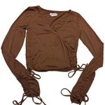 Lovers + Friends  Top Womens Small Dory Brown Ruched Sleeve Wrap Crop Top Photo 1