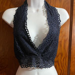None Navy Blue  Lace Halter Bralette Photo 0