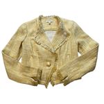 CAbi Daisy Tweed Yellow Raw Fringe Hem Blazer Jacket, Sz S Photo 9