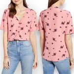 Something Navy NWT  Floral Button Up Shirt Top V-Neck Shortsleeve Flowy in Pink S Photo 1