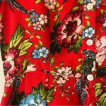 City Streets bright red floral and bird button front dress size small Photo 9