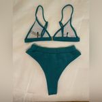 SheIn Ribbed Triangle High Waisted Bikini, Teal, Size M, EUC Photo 2