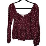 Aeropostale Maroon Floral Long Sleeve Corset Front Smocked Back Baby Doll Top S Photo 0