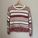 MINKPINK Womens Size XS Sunday Frills Fringe Sweater Top in Maroon & White Boho Photo 4