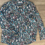 kim rogers  paisley multi color print pocket button down blouse petite PL large Photo 0
