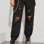 SheIn Black Distressed Denim Flap Cargo Pockets Jogger Jeans Grunge Photo 0