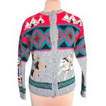 Vintage Skyr Knit Shetland Wool Sweater Native Art Buffalo Horse Rider Teepees Gray Size M Photo 12