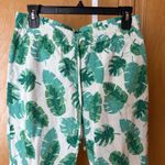 J.Crew Women's Size 6 Green White Leaf Print Linen Blend Elastic Waist Pants Photo 1