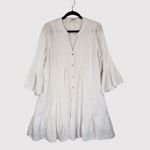 Faherty Dress White Mini Gauze Kasey V Neck Tiered Flared Coastal Cowgirl Medium Photo 1
