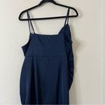Showpo Lieselotte Midi Dress Ruched Front Split Cowl Neck Satin NEW Navy Blue 14 Photo 9
