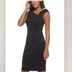 Calvin Klein NWT Calvin Klein Black White Asymmetrical Scuba Stretch Sheath Dress Size 10 Photo 1