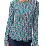 Tommy Bahama  Island Active‎ Shirt Womens XL Blue Geometric Thumbhole Long Sleeve Photo 0